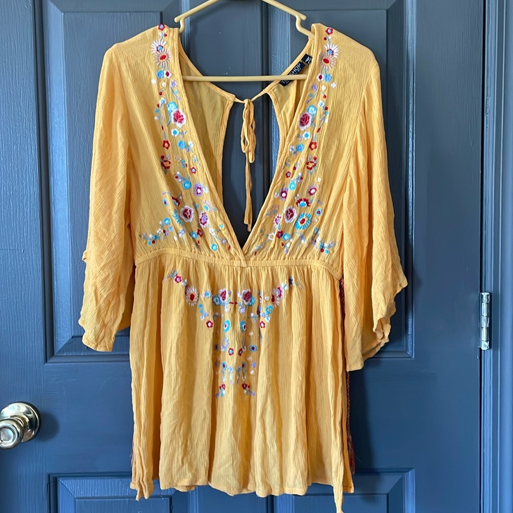 TopShop Floral Boho Embroidered Tunic Swim Cover Size 4-6
